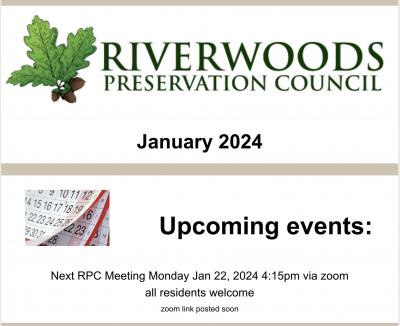Riverwoods Preservation Council January Events - Next Meeting Jan 22, 2024 at 4:15pm via zoom